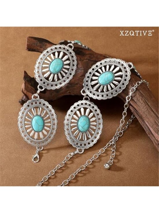 Metal Concho Chain Belt Western Style Silver Metal Waist main image 5